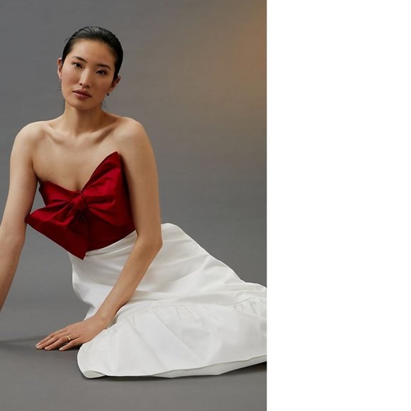 ANTHROPOLOGIE Bow-Tie Maxi Dress size 2 new with tag red white nwt - Picture 3 of 11